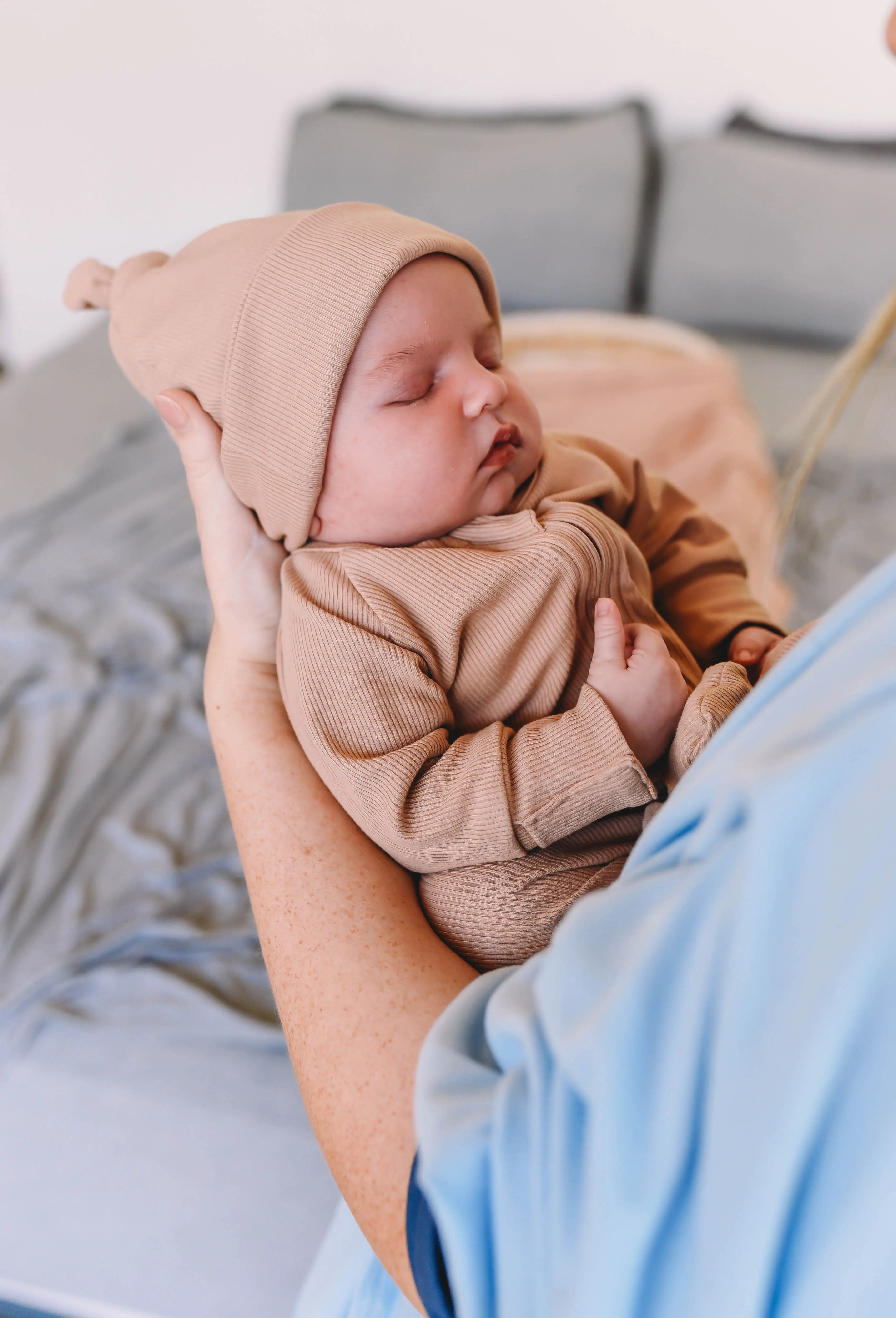 Ribbed Bamboo Baby Onesie - Soft Brown FROM ZION