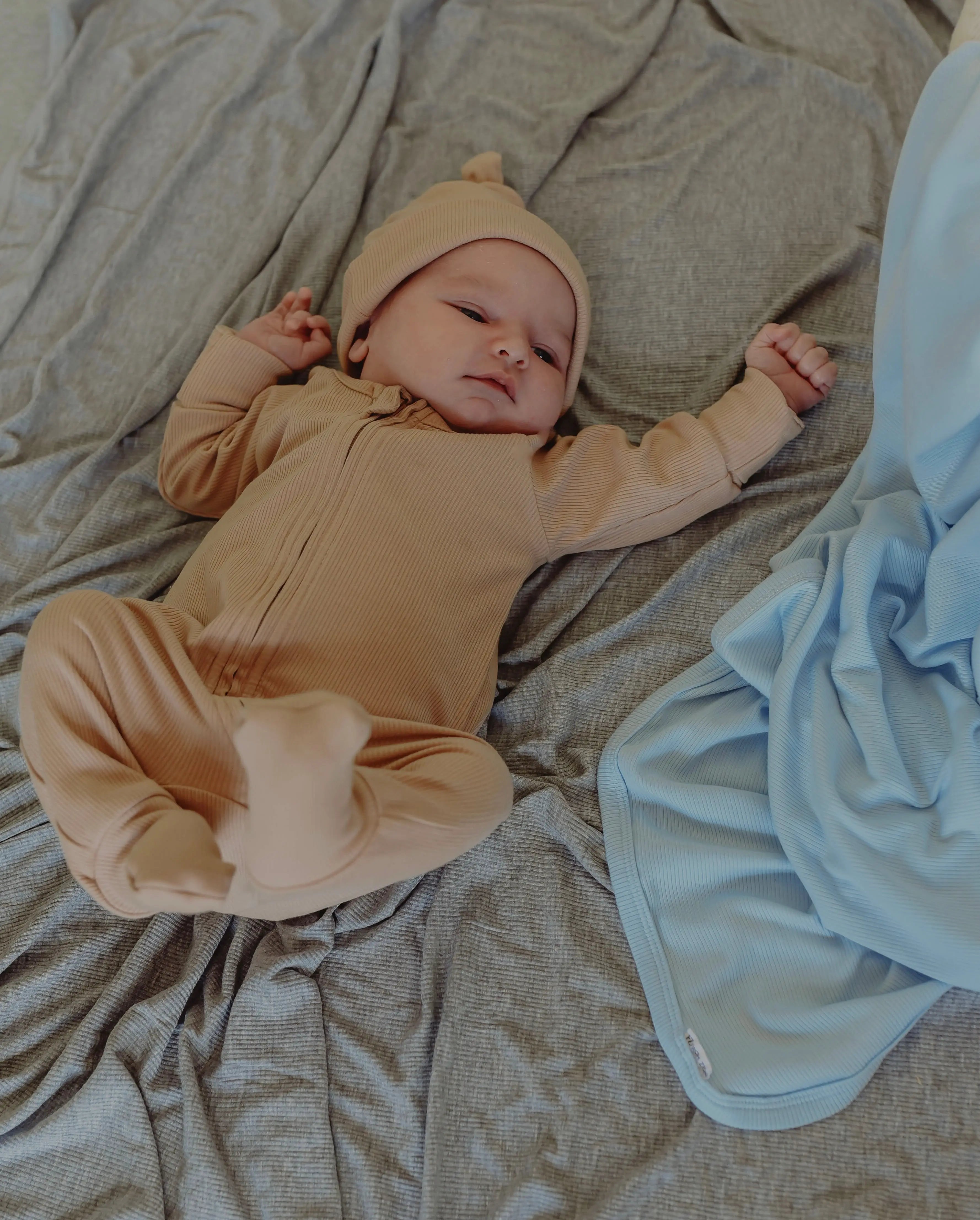 Ribbed Bamboo Baby Onesie - Soft Brown FROM ZION