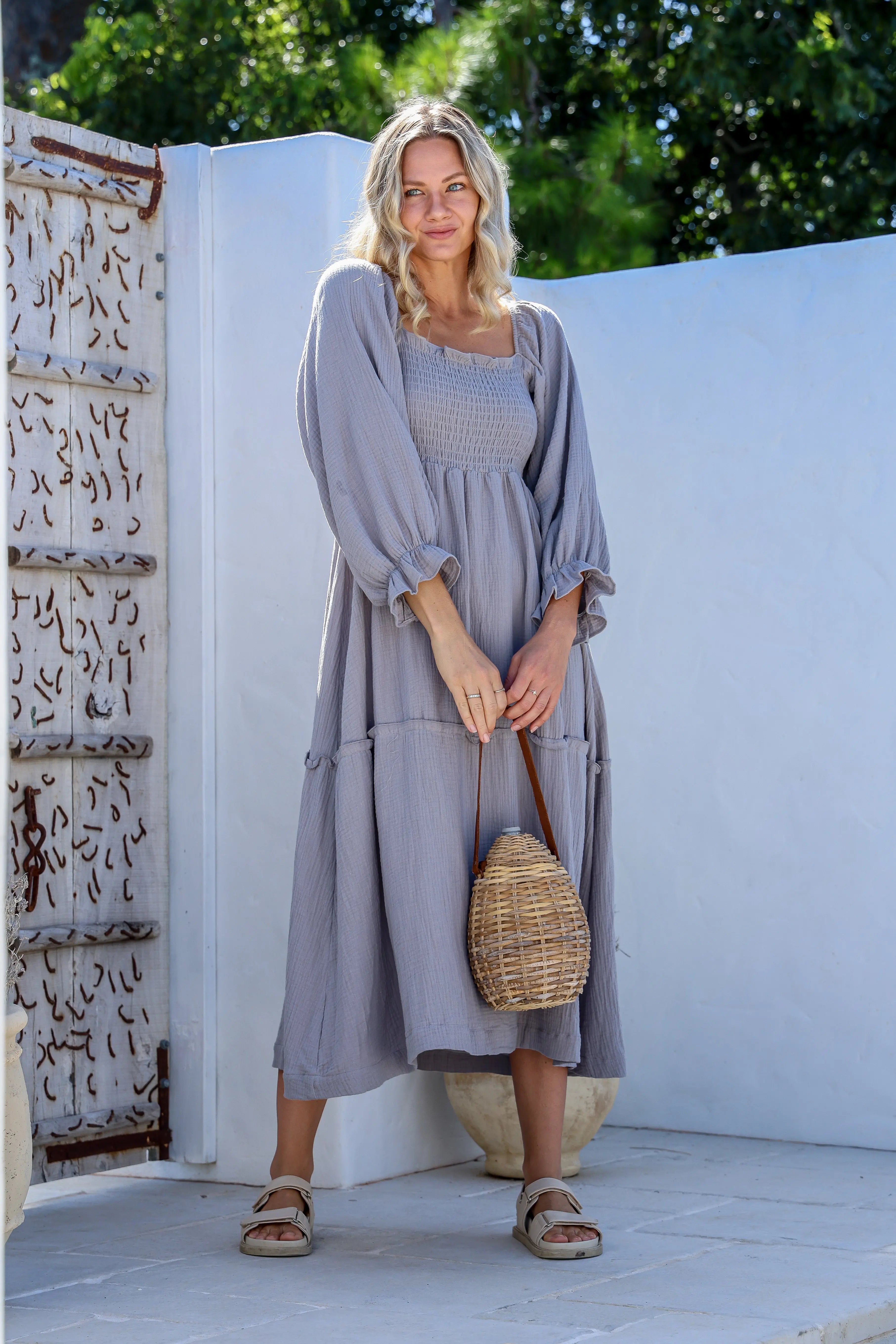 Willa Organic Cotton Dress - Women's "Hazy Blue" FROM ZION