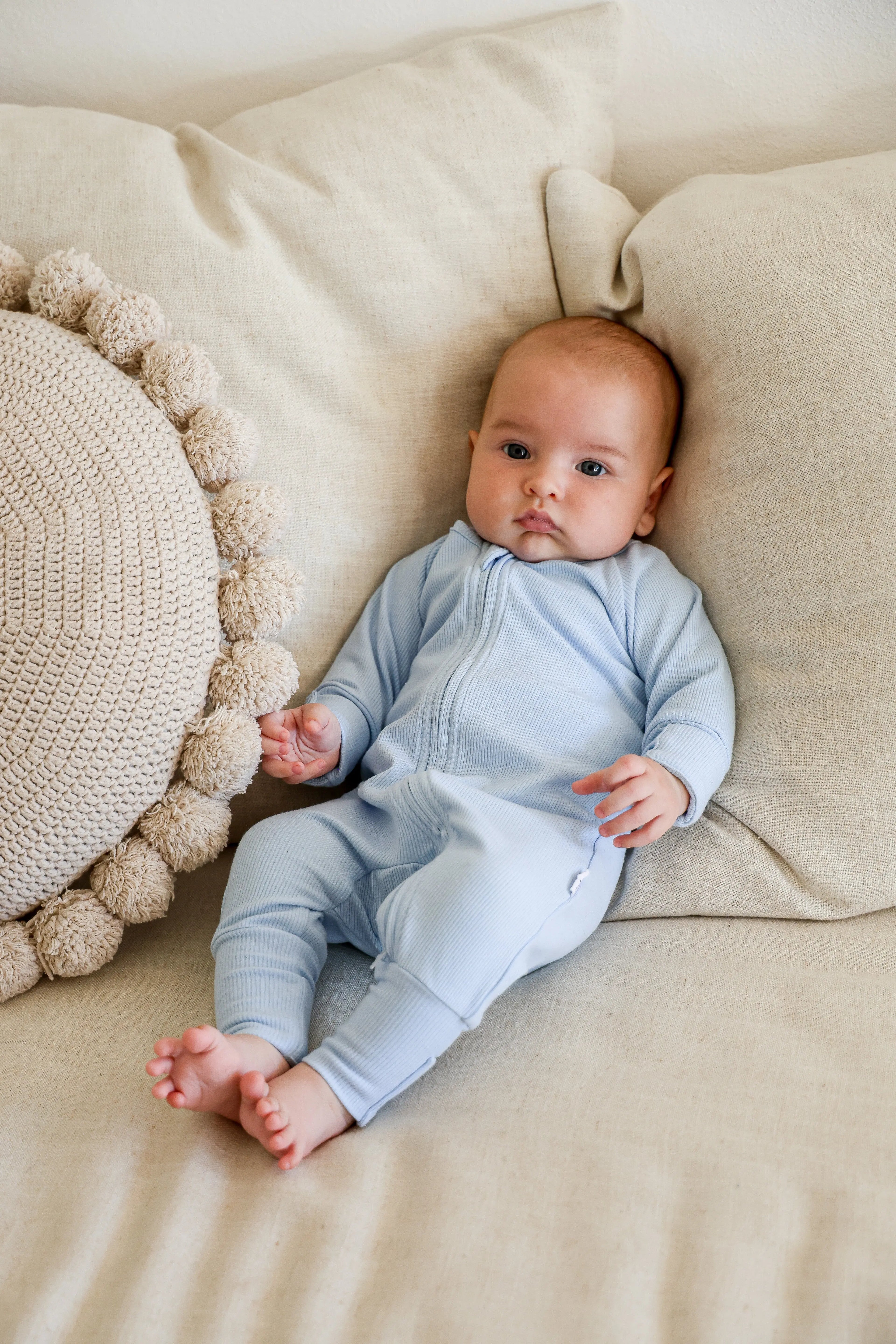 Ribbed Bamboo Baby Onesie - Sky Blu' FROM ZION