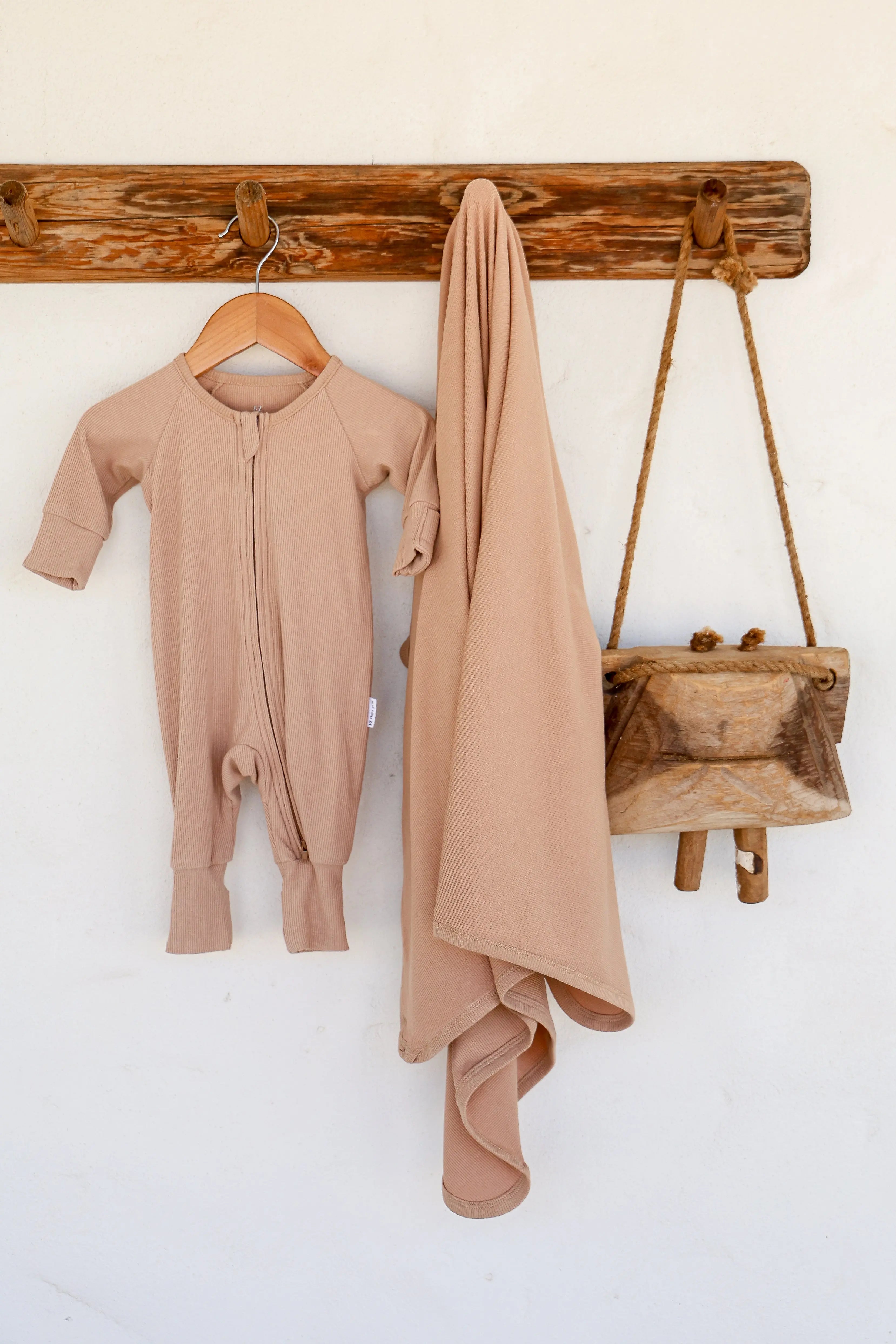 Ribbed Bamboo Baby Onesie - Soft Brown FROM ZION