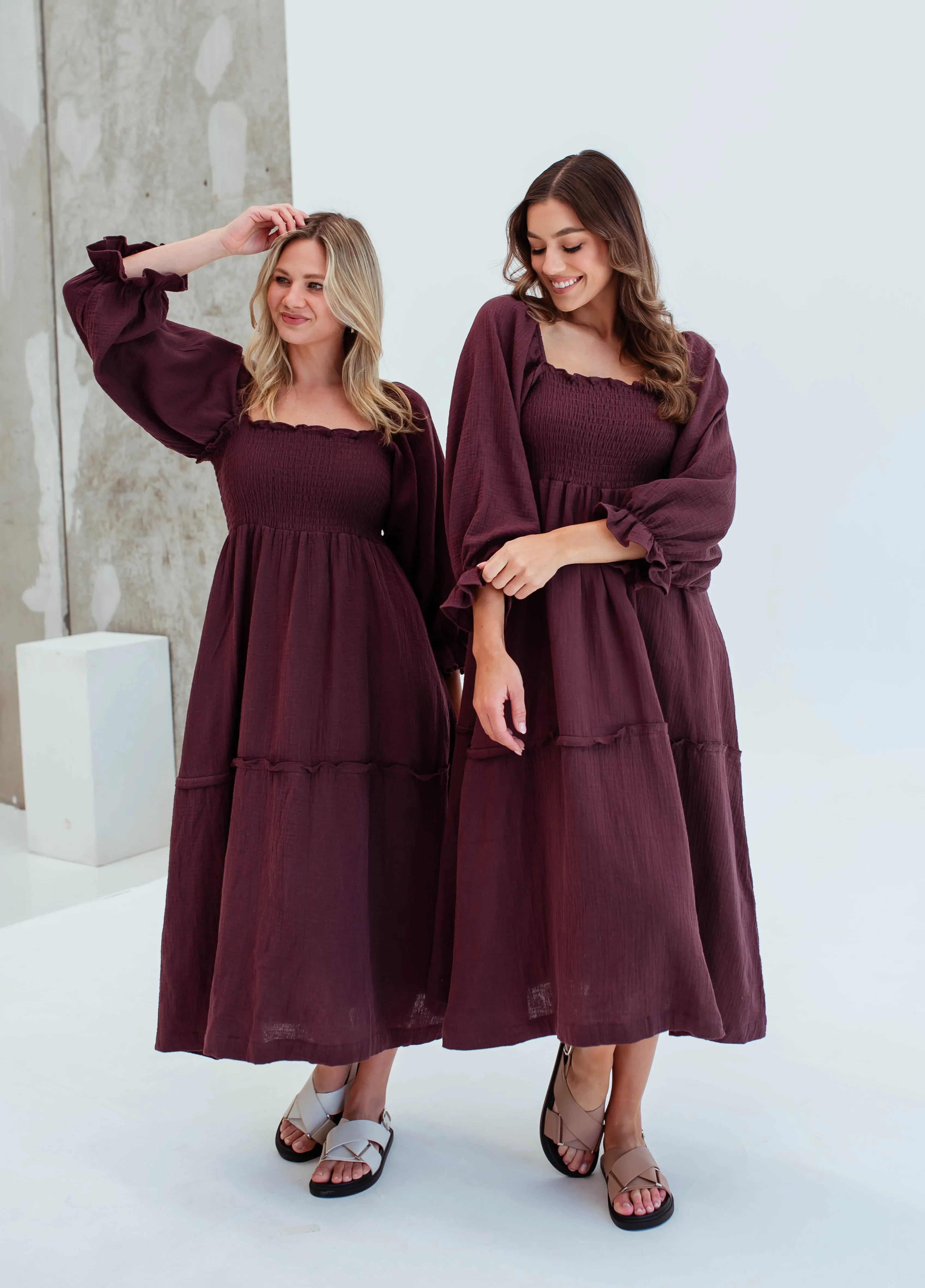 Willa Organic Cotton Dress - Women's "Choc Burgundy" FROM ZION