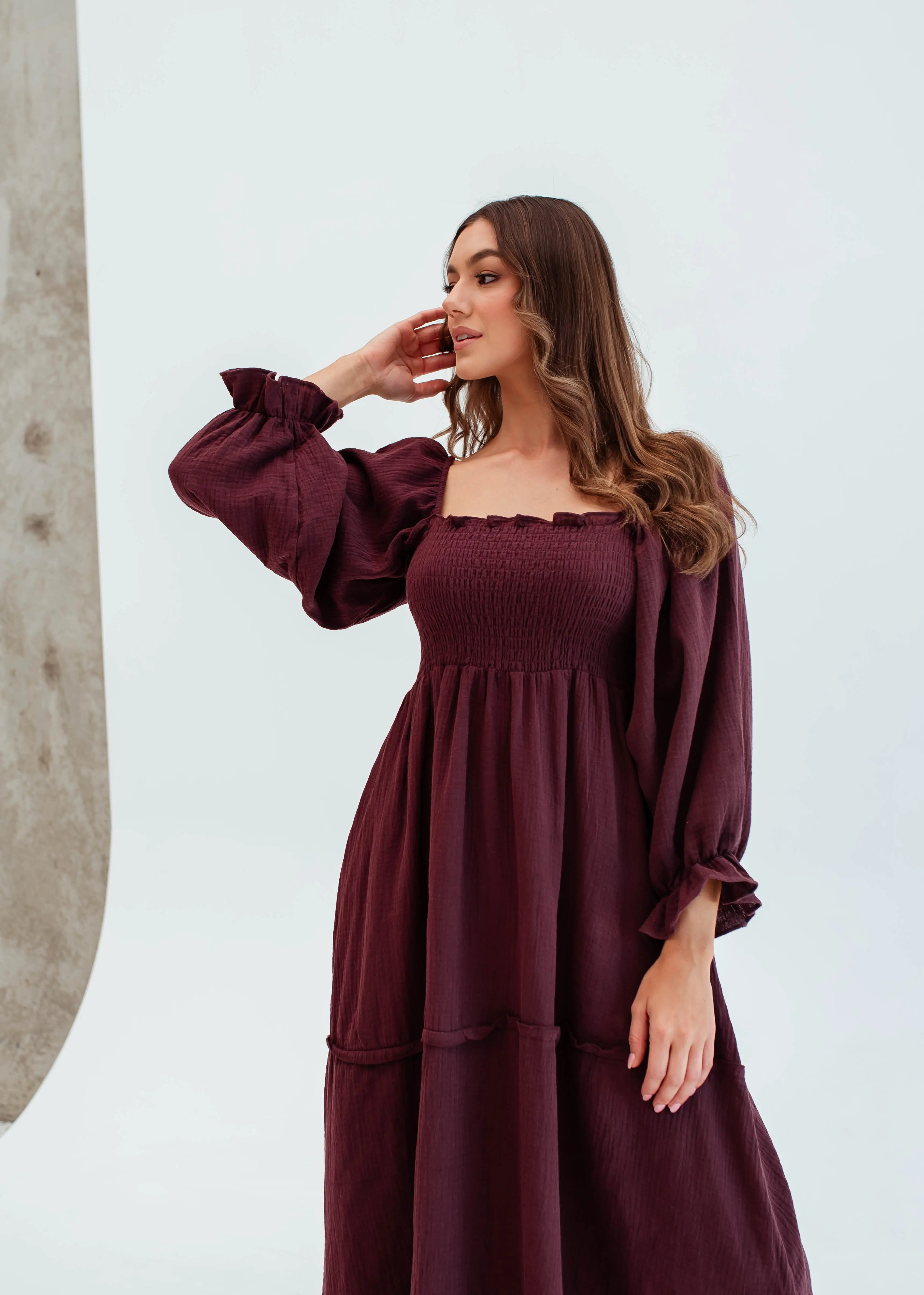 Willa Organic Cotton Dress - Women's "Choc Burgundy" FROM ZION