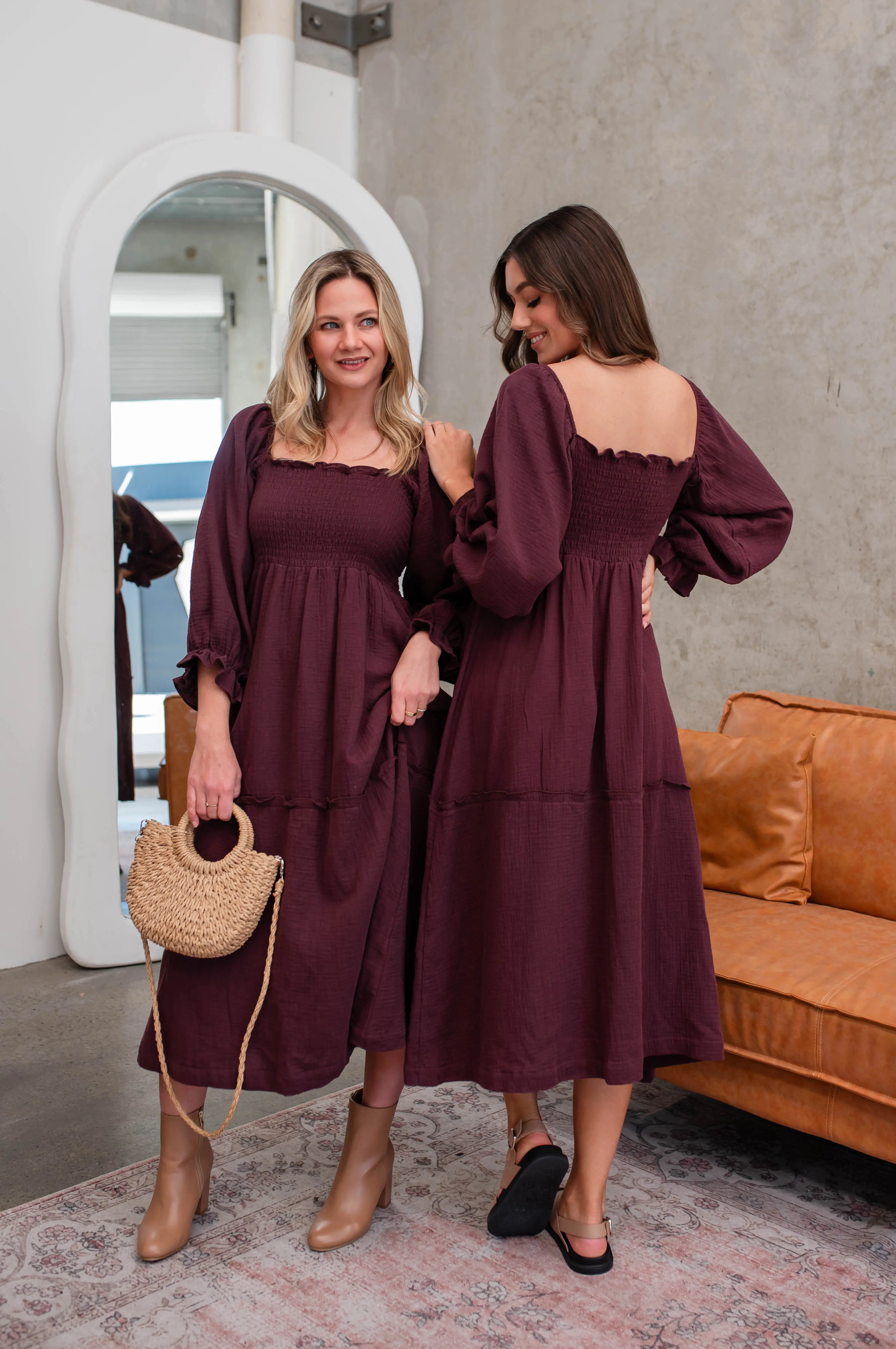 Willa Organic Cotton Dress - Women's "Choc Burgundy" FROM ZION