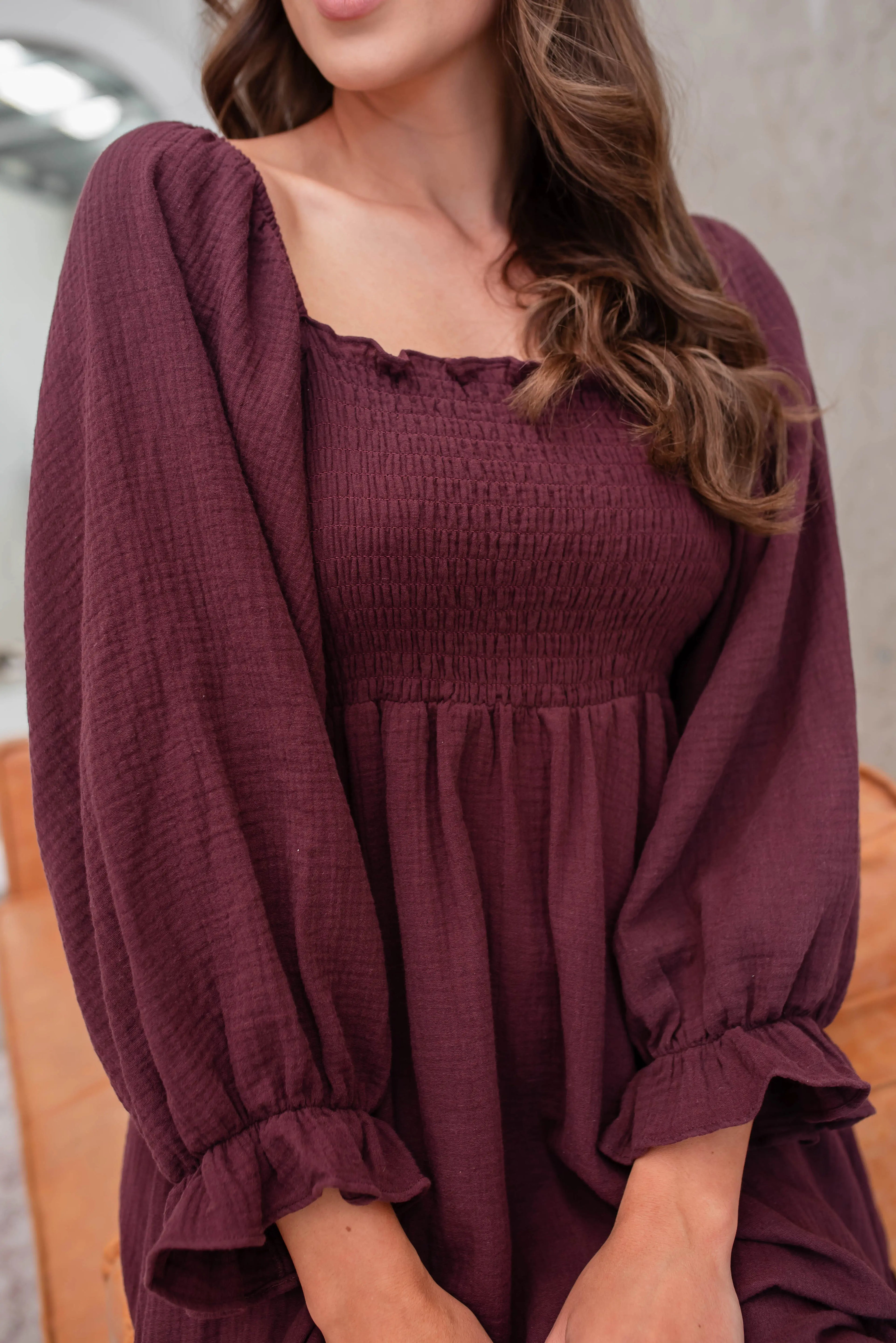 Willa Organic Cotton Dress - Women's "Choc Burgundy" FROM ZION