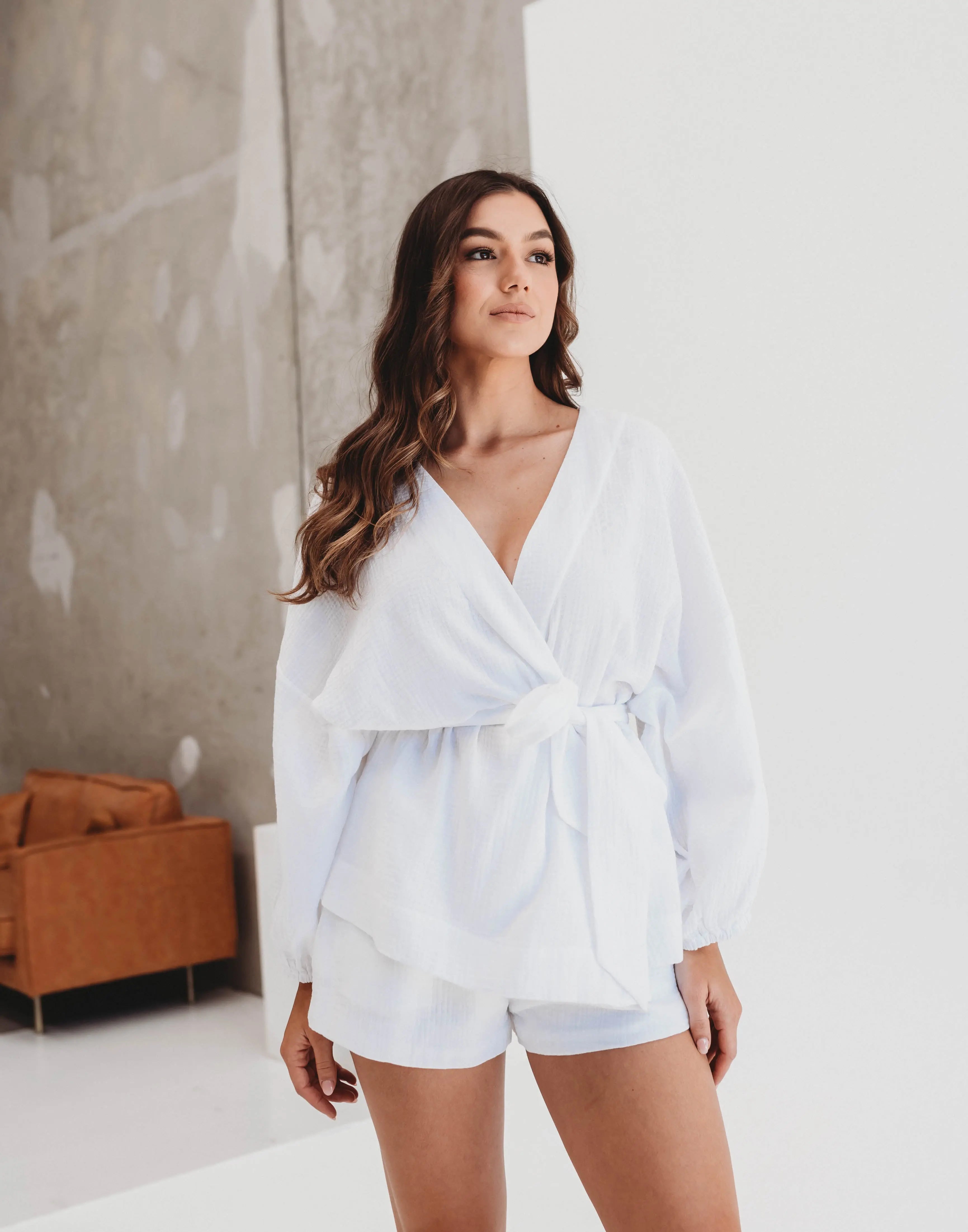 "Celine" Organic Crinkle Cotton Set - White FROM ZION