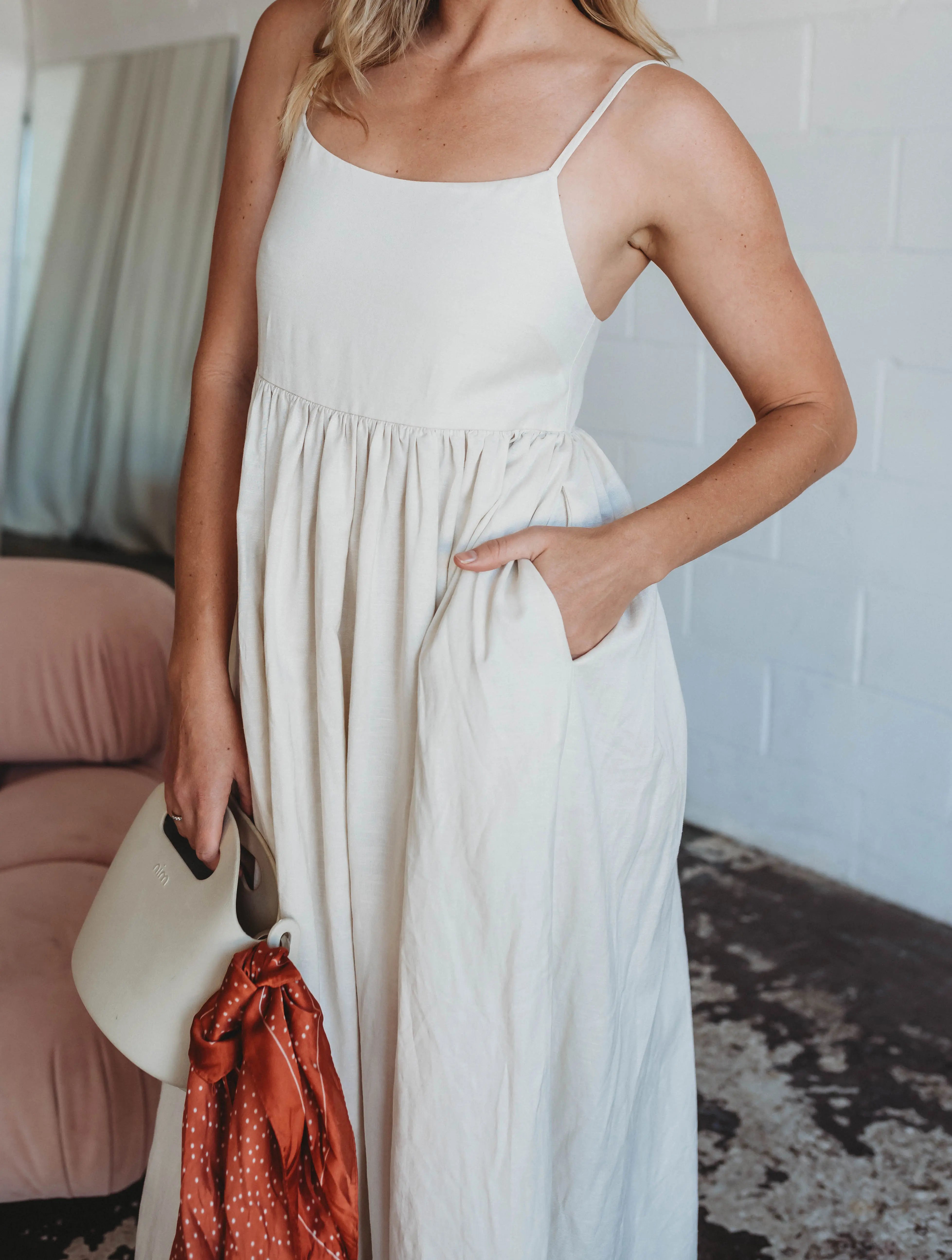 Romee Linen Dress - Women's "Ivory" FROM ZION