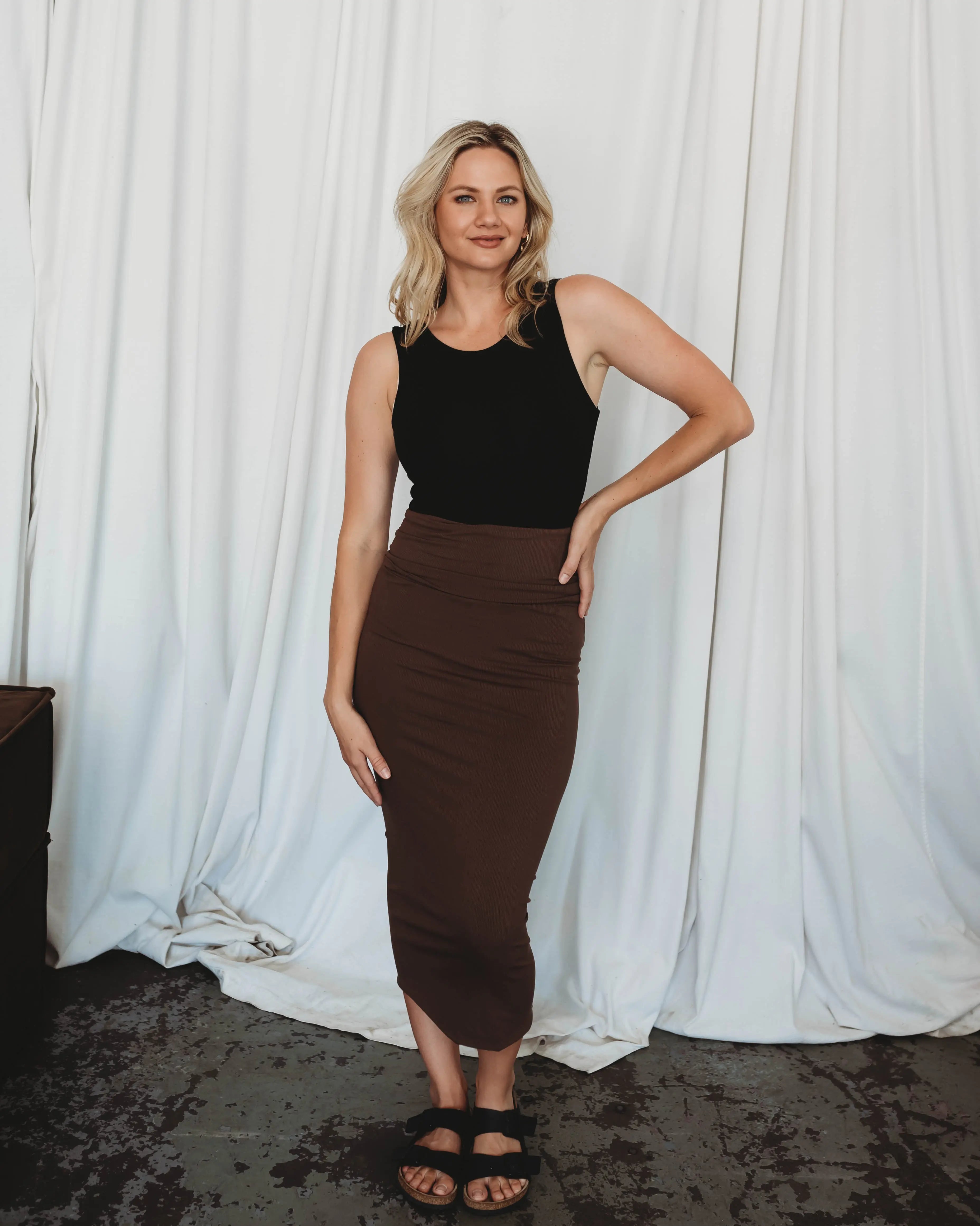 chocolate pencil skirt