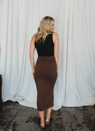 chocolate pencil skirt