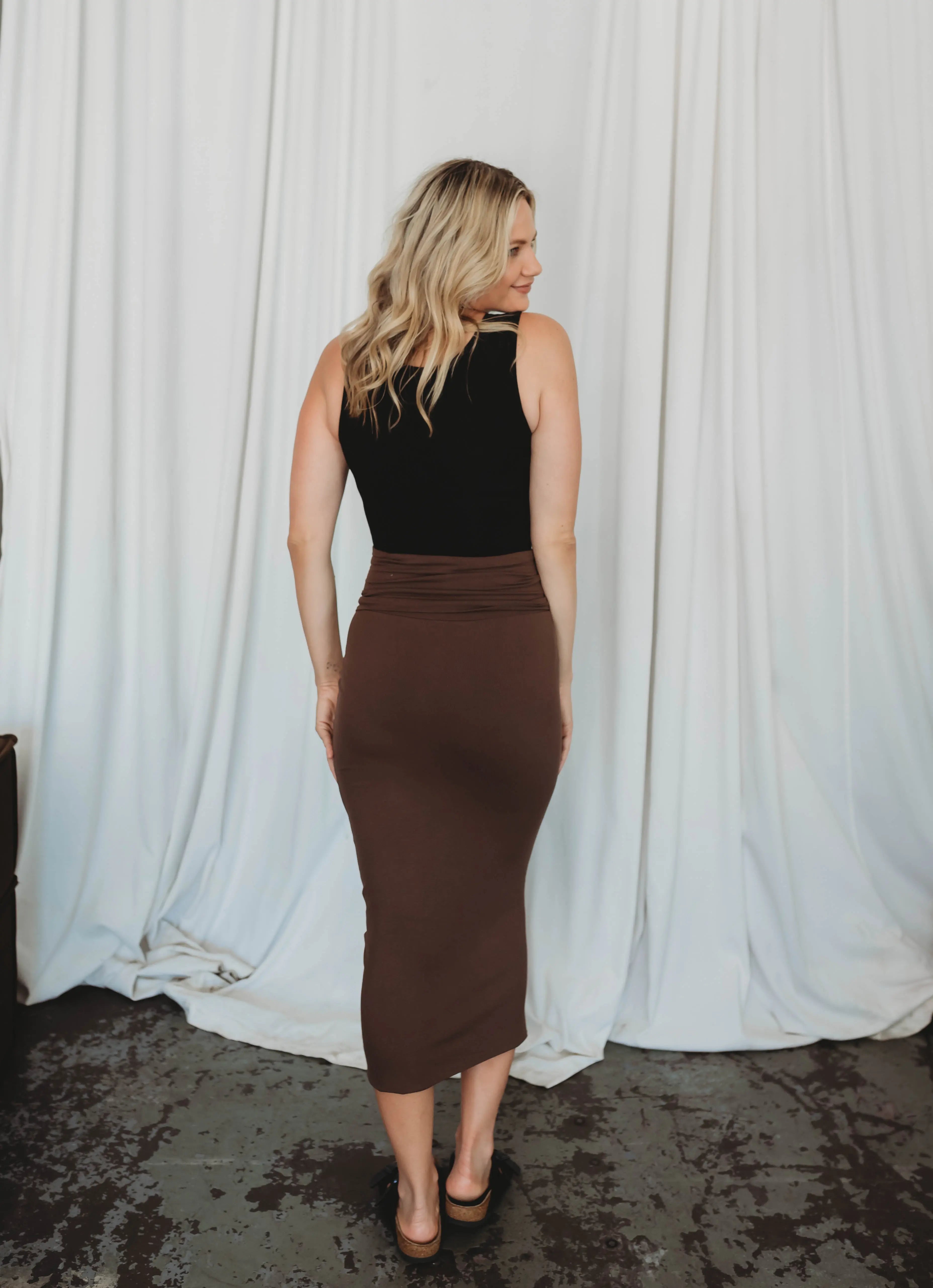 chocolate pencil skirt