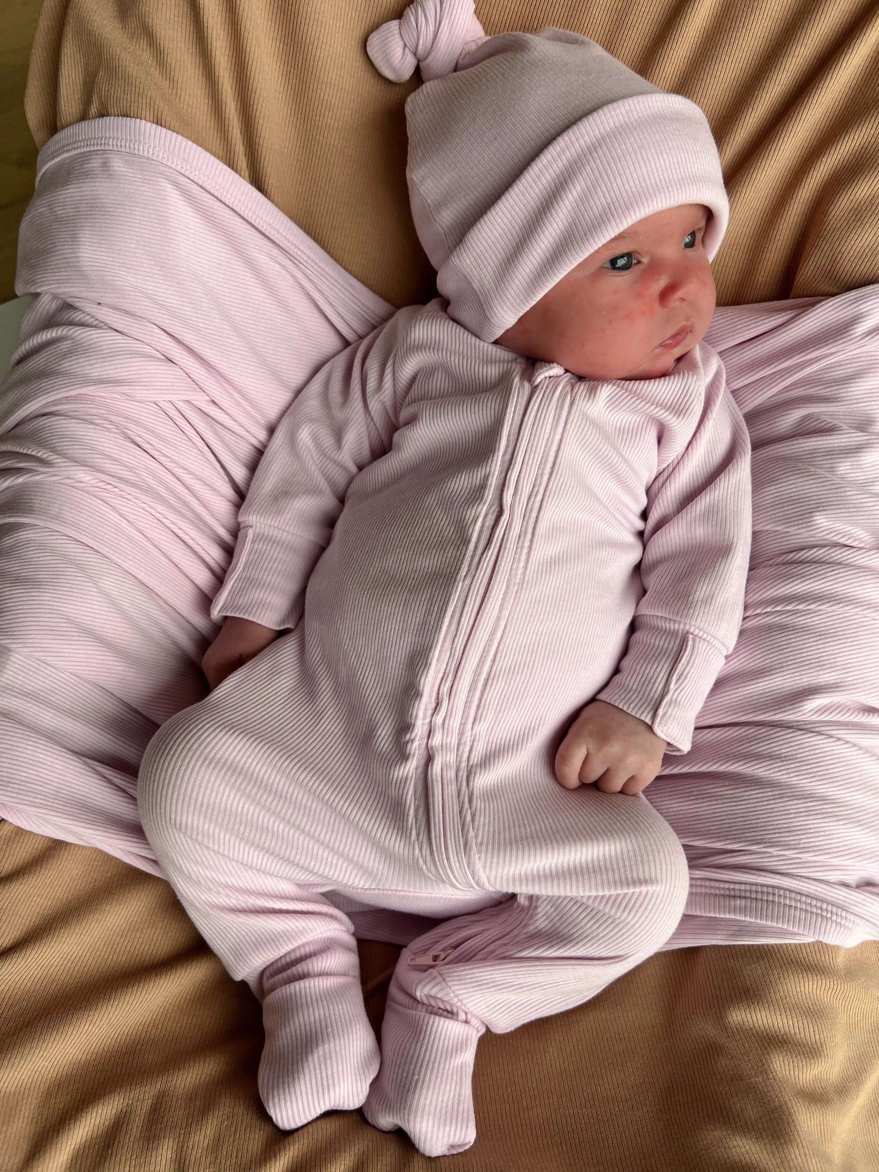 Ribbed Bamboo Baby Beanie - Lolly Pink FROM ZION