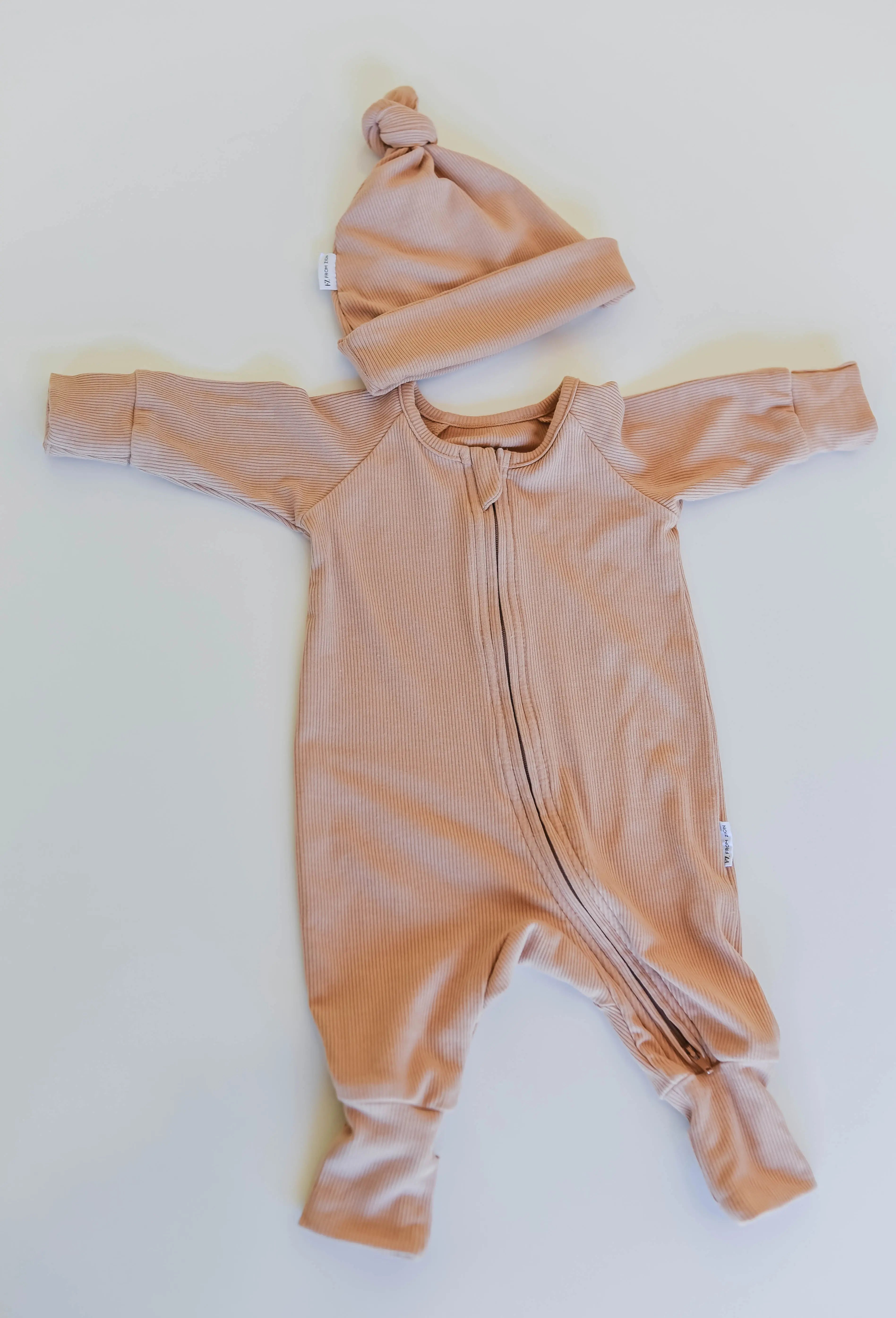 Ribbed Bamboo Baby Onesie - Soft Brown FROM ZION