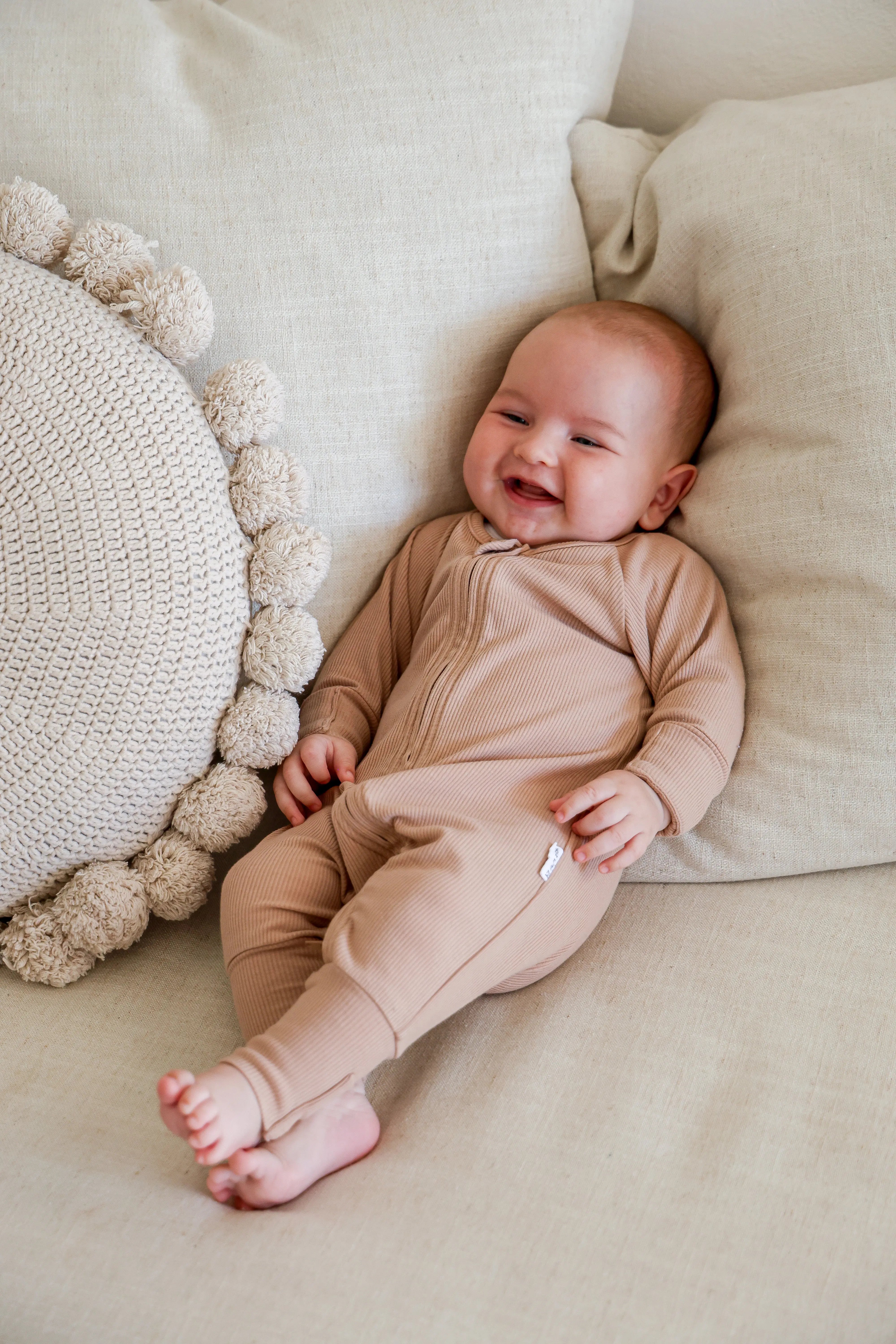 Ribbed Bamboo Baby Onesie - Soft Brown FROM ZION