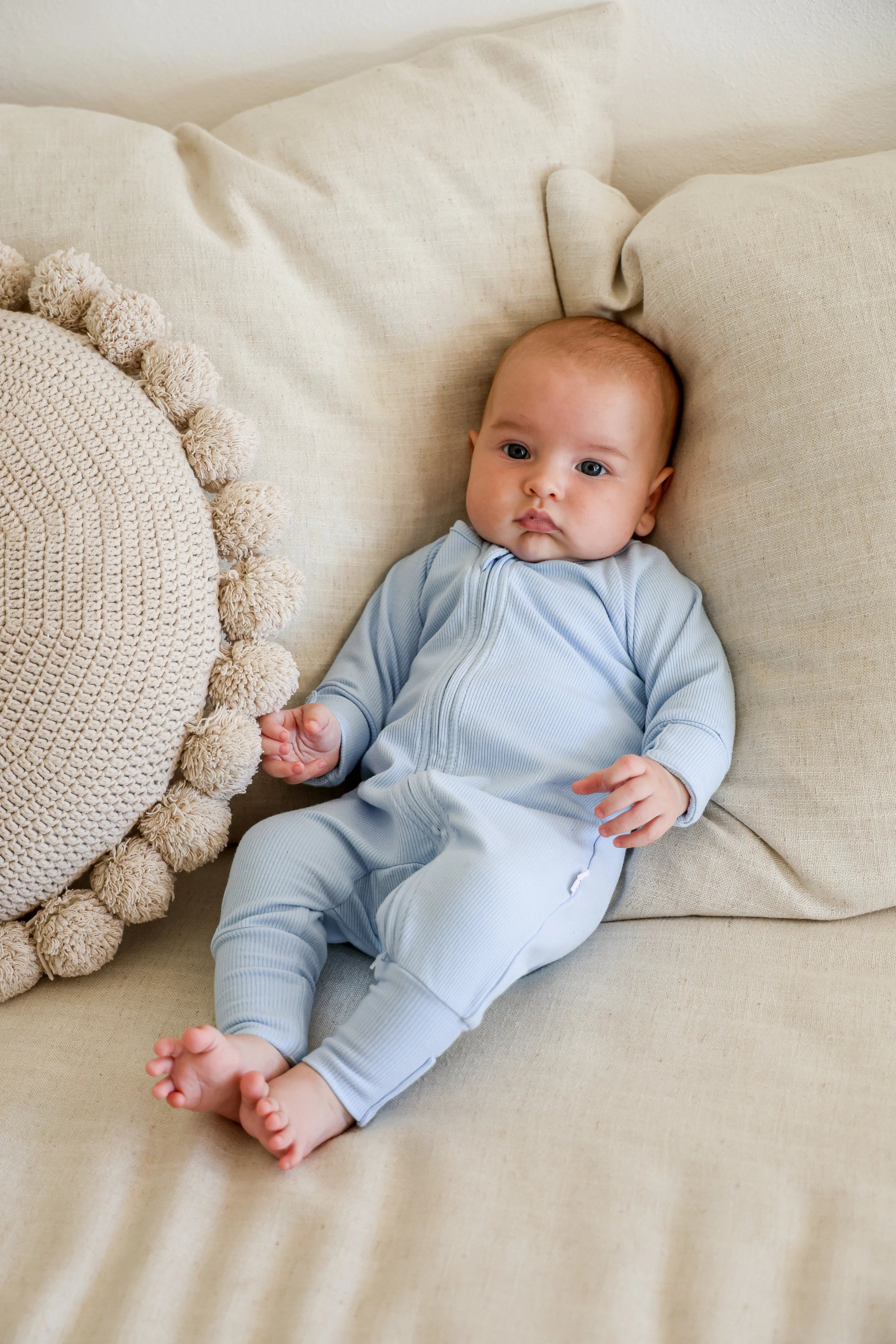 Ribbed Bamboo Baby Onesie - Sky Blu' FROM ZION