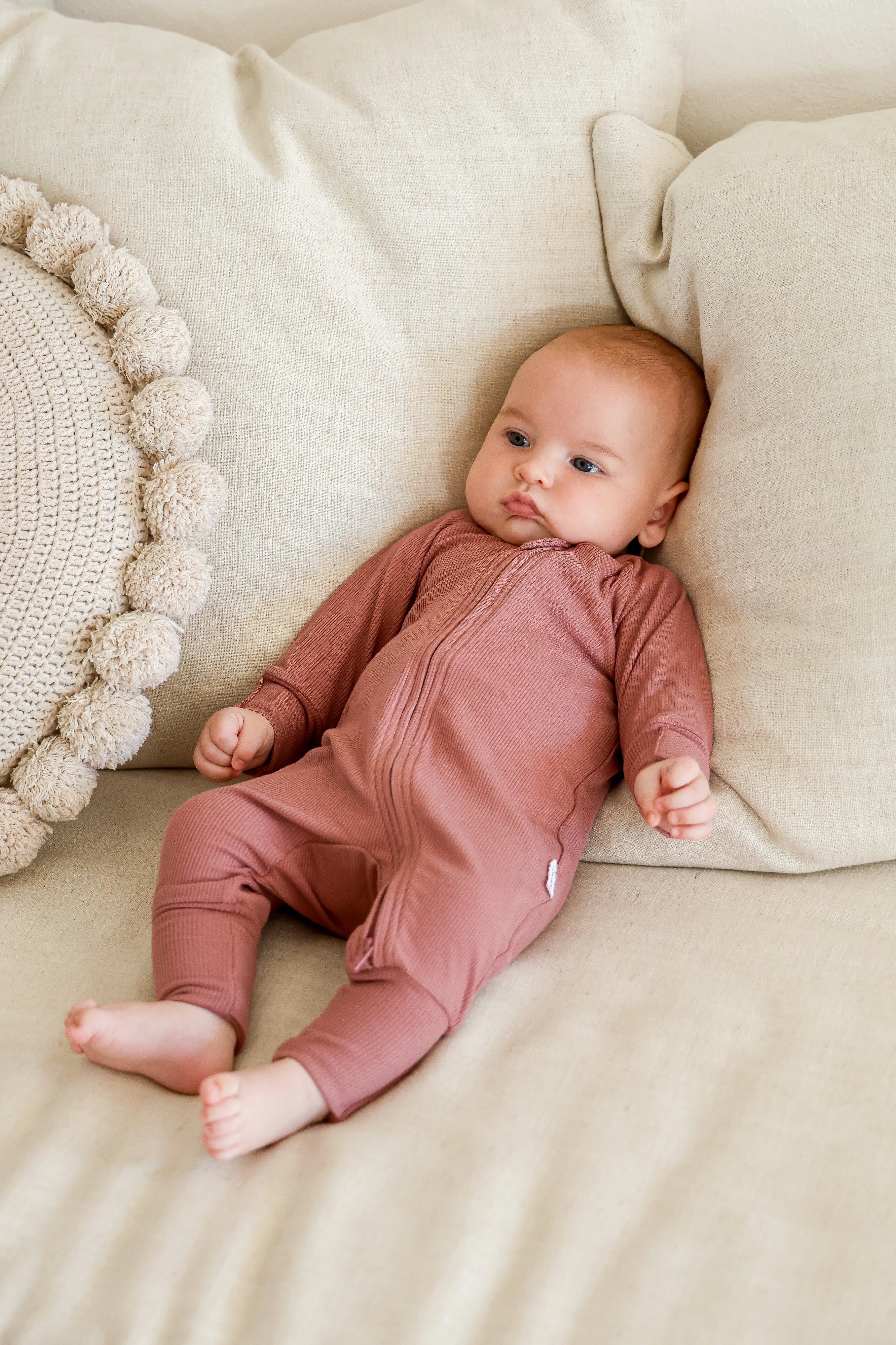 Ribbed Bamboo Baby Onesie - Choccy FROM ZION