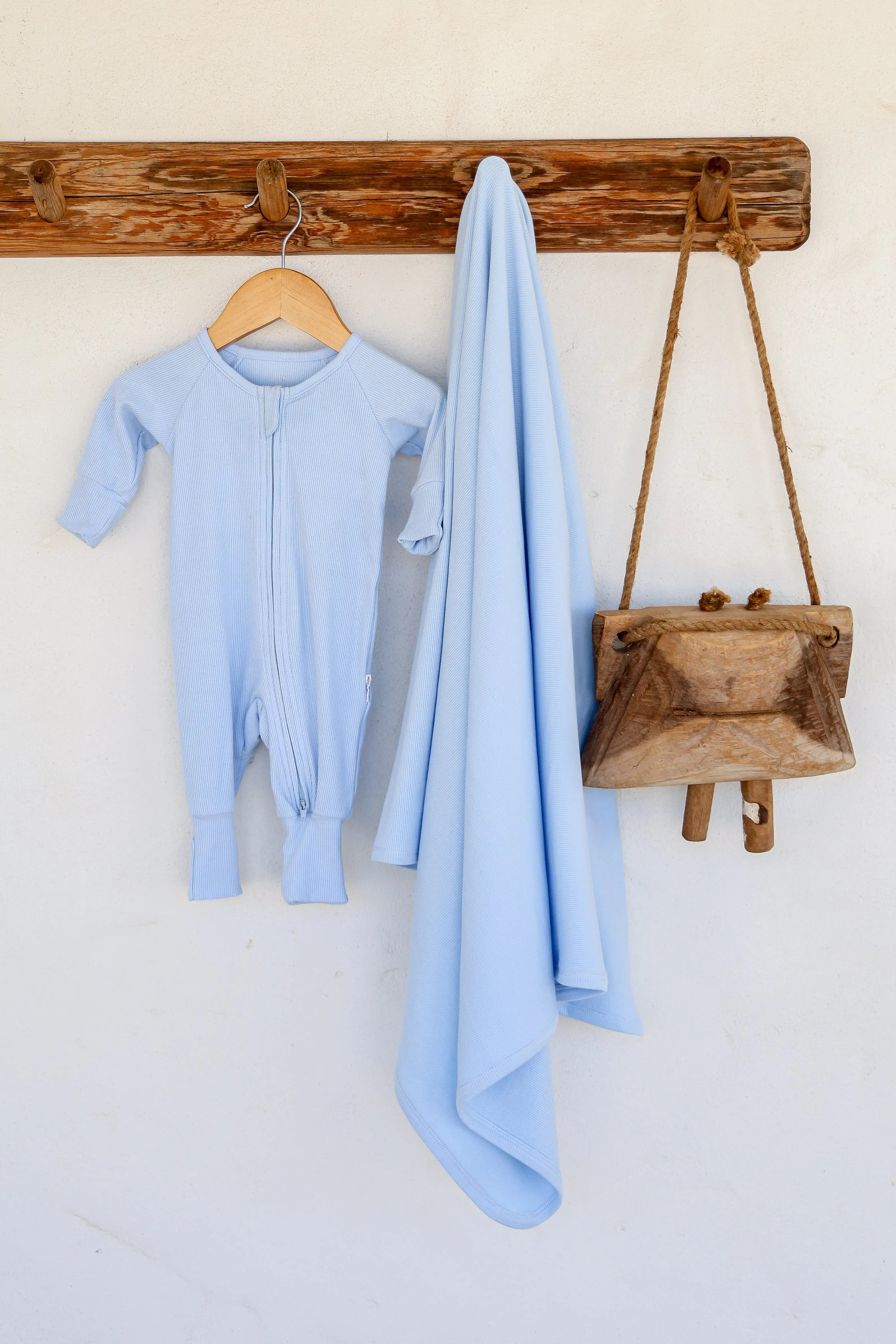 Ribbed Bamboo Baby Onesie - Sky Blu' FROM ZION